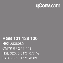 Color code: RGB 131 128 130 | qconv.com