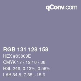 Color code: RGB 131 128 158 | qconv.com
