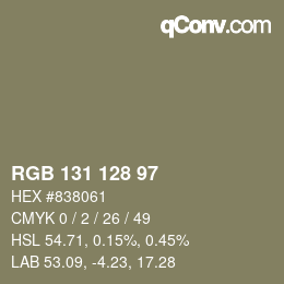 Color code: RGB 131 128 97 | qconv.com