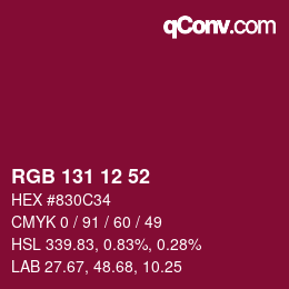 颜色代码: RGB 131 12 52 | qconv.com