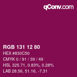颜色代码: RGB 131 12 80 | qconv.com
