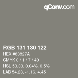 颜色代码: RGB 131 130 122 | qconv.com