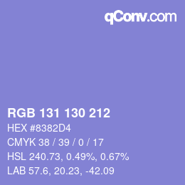 颜色代码: RGB 131 130 212 | qconv.com