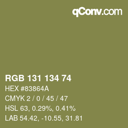 Color code: RGB 131 134 74 | qconv.com