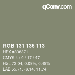 Color code: RGB 131 136 113 | qconv.com