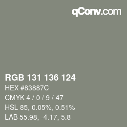 Color code: RGB 131 136 124 | qconv.com