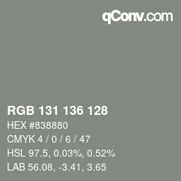 Color code: RGB 131 136 128 | qconv.com