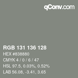 Color code: RGB 131 136 128 | qconv.com