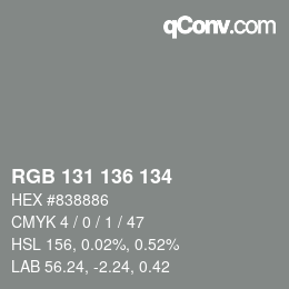 Color code: RGB 131 136 134 | qconv.com