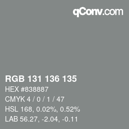 Color code: RGB 131 136 135 | qconv.com