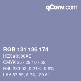 Color code: RGB 131 136 174 | qconv.com