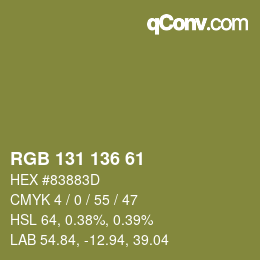 カラーコード: RGB 131 136 61 | qconv.com