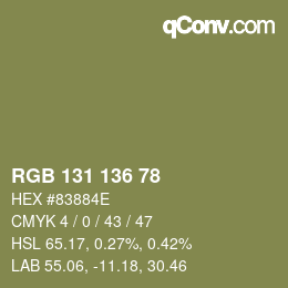 Color code: RGB 131 136 78 | qconv.com
