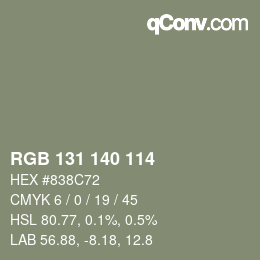 Color code: RGB 131 140 114 | qconv.com