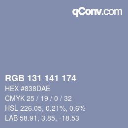 Color code: RGB 131 141 174 | qconv.com