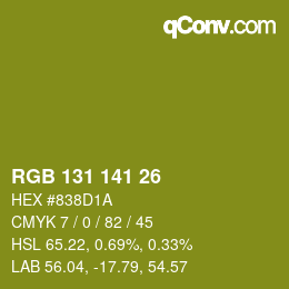 Color code: RGB 131 141 26 | qconv.com