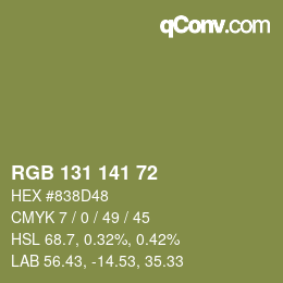 Color code: RGB 131 141 72 | qconv.com