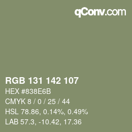 颜色代码: RGB 131 142 107 | qconv.com