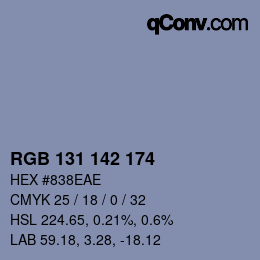 Color code: RGB 131 142 174 | qconv.com