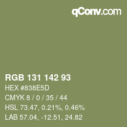 Color code: RGB 131 142 93 | qconv.com