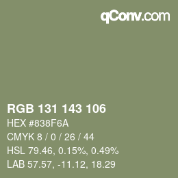 Color code: RGB 131 143 106 | qconv.com