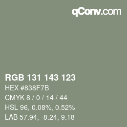 Código de color: RGB 131 143 123 | qconv.com