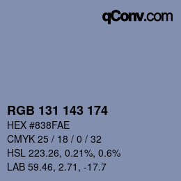 Color code: RGB 131 143 174 | qconv.com
