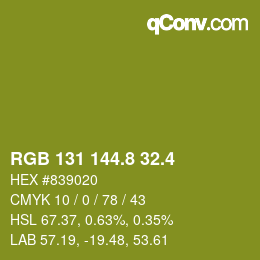 カラーコード: RGB 131 144.8 32.4 | qconv.com