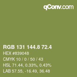 カラーコード: RGB 131 144.8 72.4 | qconv.com