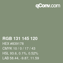 颜色代码: RGB 131 145 120 | qconv.com