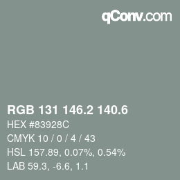 カラーコード: RGB 131 146.2 140.6 | qconv.com
