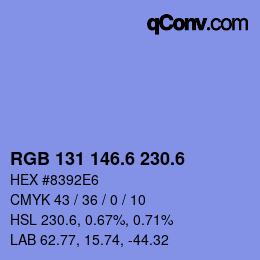 カラーコード: RGB 131 146.6 230.6 | qconv.com