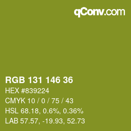 Color code: RGB 131 146 36 | qconv.com