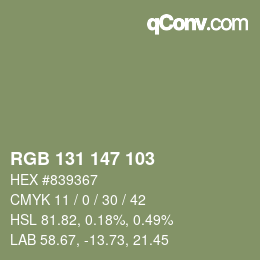 Color code: RGB 131 147 103 | qconv.com