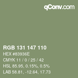 Color code: RGB 131 147 110 | qconv.com