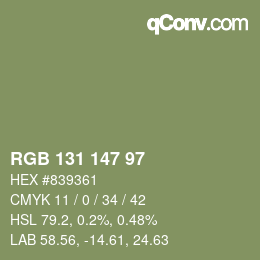Color code: RGB 131 147 97 | qconv.com