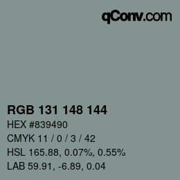 Color code: RGB 131 148 144 | qconv.com