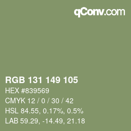 Color code: RGB 131 149 105 | qconv.com