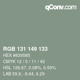 Color code: RGB 131 149 133 | qconv.com