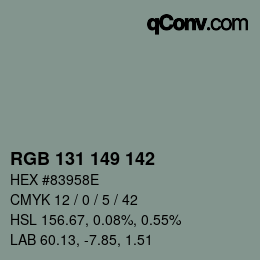 Color code: RGB 131 149 142 | qconv.com