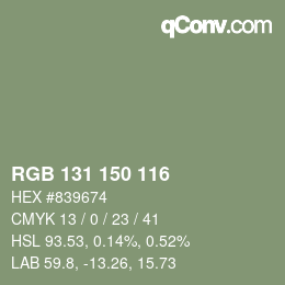 Color code: RGB 131 150 116 | qconv.com