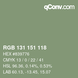 Color code: RGB 131 151 118 | qconv.com