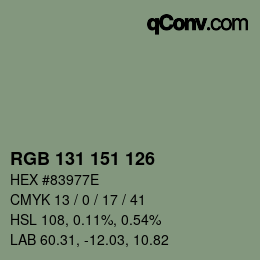 Color code: RGB 131 151 126 | qconv.com