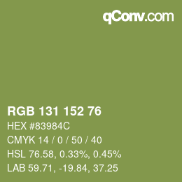 Color code: RGB 131 152 76 | qconv.com