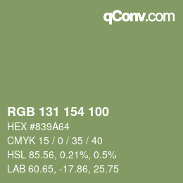 Color code: RGB 131 154 100 | qconv.com