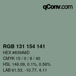 Color code: RGB 131 154 141 | qconv.com