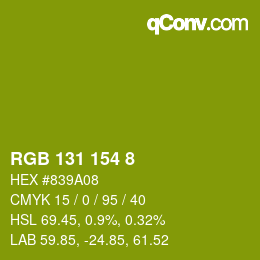 Color code: RGB 131 154 8 | qconv.com