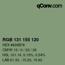 Color code: RGB 131 155 120 | qconv.com