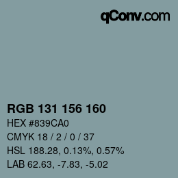 Color code: RGB 131 156 160 | qconv.com