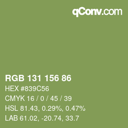 Color code: RGB 131 156 86 | qconv.com